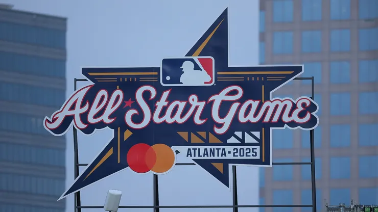 A detailed view of the All-Star Game sign located in the outfield during the game between the Atlanta Braves and the Arizona Diamondbacks at Truist Park on June 04, 2025.