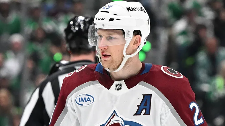 Nathan MacKinnon pictured during a Colorado Avalanche game in the 2024–25 season, as the team reshapes its roster around the franchise star.