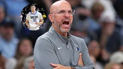 Cooper Flagg #32 of the Dallas Mavericks and Head Coach Jason Kidd.