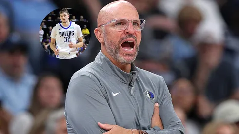 Cooper Flagg #32 of the Dallas Mavericks and Head Coach Jason Kidd.