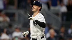 Cody Bellinger #35 of the New York Yankees celebrates his fifth inning two run home run against the Chicago Cubs at Yankee Stadium on July 11, 2025 in New York City.