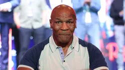 Former Heavyweight Champion Mike Tyson looks on at the Manhattan Center at the weigh in for the Fatal Fury fight card in Times Square on May 01, 2025 in New York City.