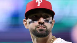 Nick Castellanos #8 of the Philadelphia Phillies looks on.