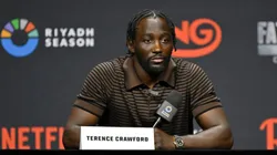 Terence Crawford speaks onstage during the Canelo Álvarez vs. Terence Crawford Las Vegas Press Conference at T-Mobile Arena on June 27, 2025 in Las Vegas, Nevada.