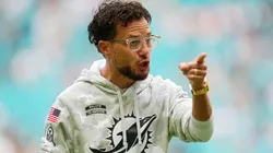 Head coach Mike McDaniel of the Miami Dolphins reacts prior to an NFL game.