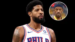 Paul George #8 of the Philadelphia 76ers in action against the Brooklyn Nets at Barclays Center.