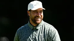 Travis Kelce stands in the second tee box during the first round of the American Century Championship at Edgewood Tahoe Golf Course on July 11, 2025 in Stateline, Nevada.