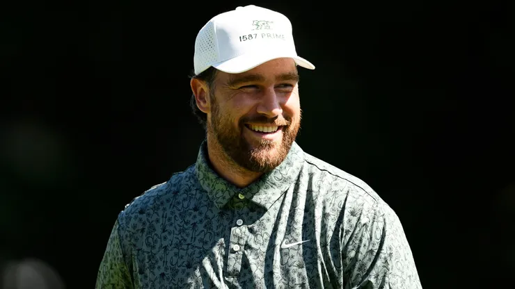 Travis Kelce stands in the second tee box during the first round of the American Century Championship at Edgewood Tahoe Golf Course on July 11, 2025 in Stateline, Nevada.