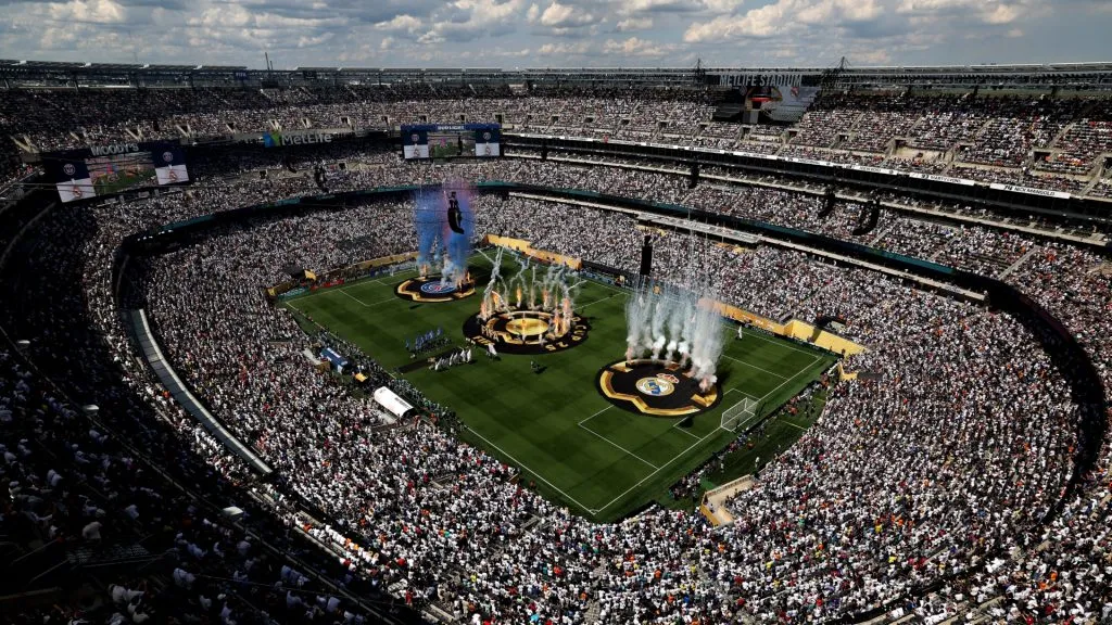 General view inside the stadium prior to the FIFA Club World Cup 2025 semi-final match between Paris Saint-Germain and Real Madrid CF at MetLife Stadium on July 09, 2025. (Source: Luke Hales/Getty Images)