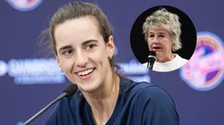 Caitlin Clark #22 of the Indiana Fever speaks to the media before the game against the Golden State Valkyries at Gainbridge Fieldhouse on July 9, 2025 in Indianapolis, Indiana.
