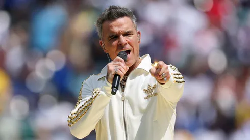 Robbie Williams performs during the Final Pre-Match Performance prior to the FIFA Club World Cup 2025 Final match between Chelsea FC and Paris Saint-Germain at MetLife Stadium on July 13, 2025.