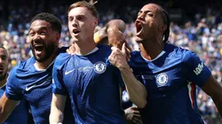 ole Palmer #10 of Chelsea FC celebrates scoring his team's second goal with team mates Joao Pedro #20 of Chelsea FC and Reece James #24 of Chelsea FC during the FIFA Club World Cup 2025 Final