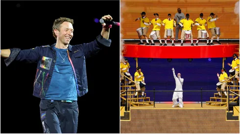 Chris Martin of Coldplay performs on a stop of the band's Music of the Spheres world tour in 2025 — J Balvin performs during the halftime show during the FIFA Club World Cup 2025 Final match.