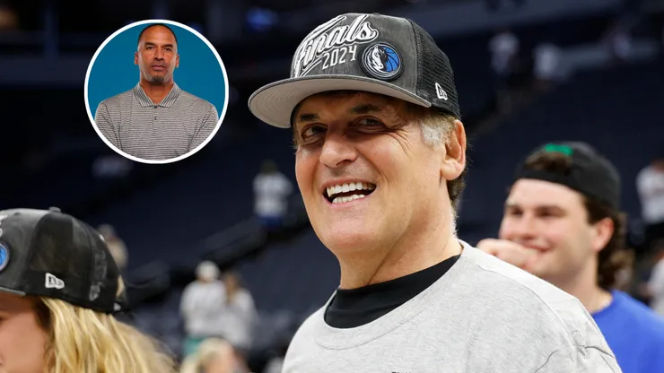 Former Dallas Mavericks owner Mark Cuban and GM Nico Harrison in the corner.