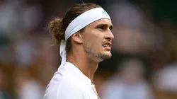 Alexander Zverev of Germany reacts against Arthur Rinderknech of France at Wimbledon.