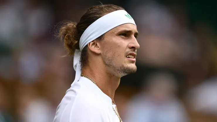 Alexander Zverev of Germany reacts against Arthur Rinderknech of France at Wimbledon.