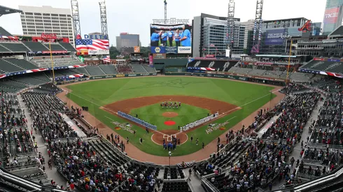 A general view inside Truist Park as the national anthem is played before the HBCU Swingman Classic during the 2025 MLB All-Star Week on July 11, 2025.