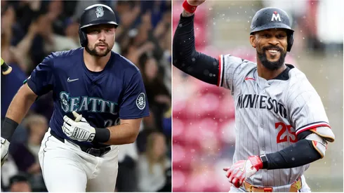 Cal Raleigh #29 of the Seattle Mariners and Byron Buxton #25 of the Minnesota Twins.