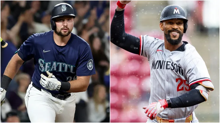 Cal Raleigh #29 of the Seattle Mariners and Byron Buxton #25 of the Minnesota Twins.