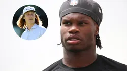 Travis Hunter #12 of the Jacksonville Jaguars runs looks on during Jacksonville Jaguars Rookie Minicamp at Miller Electric Center on May 10, 2025 in Jacksonville, Florida.