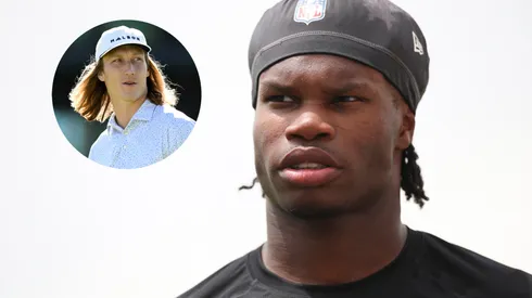 Travis Hunter #12 of the Jacksonville Jaguars runs looks on during Jacksonville Jaguars Rookie Minicamp at Miller Electric Center on May 10, 2025 in Jacksonville, Florida.