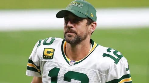 Aaron Rodgers #12 of the Green Bay Packers walks off the field after his teams 37-30 victory against the New Orleans Saints at Mercedes-Benz Superdome on September 27, 2020 in New Orleans, Louisiana.