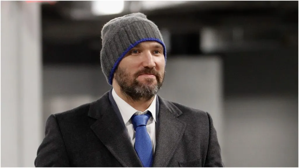 Alex Ovechkin #8 of the Washington Capitals arrives for the game against the New York Islanders at the UBS Arena on January 16, 2023 in Elmont, New York.