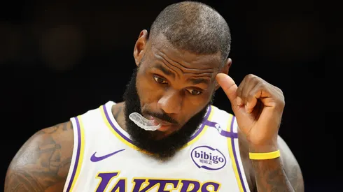 LeBron James #23 of the Los Angeles Lakers reacts during the first half of the Emirates NBA Cup game against the Phoenix Suns at Footprint Center on November 26, 2024 in Phoenix, Arizona.