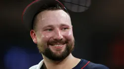 Cal Raleigh #29 of the Seattle Mariners reacts during the final round of the Home Run Derby at Truist Park on July 14, 2025 in Atlanta, Georgia.