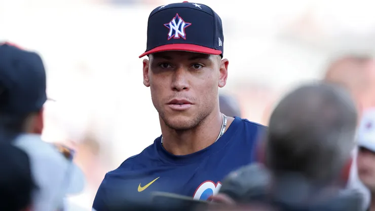 Aaron Judge #99 of the New York Yankees looks on during All-Star Workout Day at Truist Park on July 14, 2025 in Atlanta, Georgia.