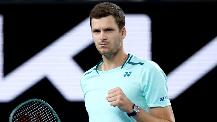 Hubert Hurkacz of Poland celebrates a point in their round two singles match against Jakub Mensik of Czech Republic during the 2024 Australian Open.