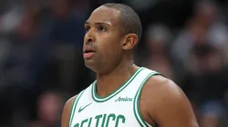 Al Horford #42 of the Boston Celtics plays the Denver Nuggets in the first quarter at Ball Arena.