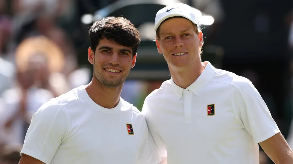 Carlos Alcaraz and Jannik Sinner pose for a photo