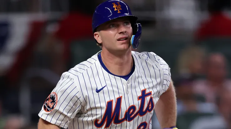 Pete Alonso #20 of the New York Mets hits a three-run home run against the American League during the sixth inning of the MLB All-Star Game at Truist Park on July 15, 2025 in Atlanta, Georgia.