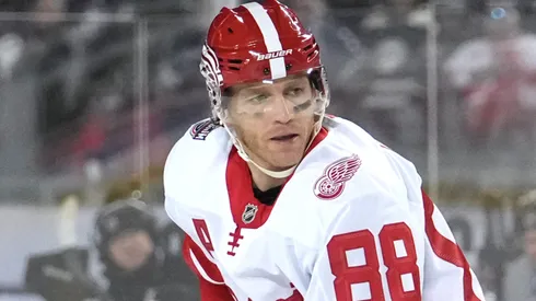 Patrick Kane #88 of the Detroit Red Wings seen in action during the 2025 NHL Stadium Series against the Columbus Blue Jackets at Ohio Stadium on March 01, 2025 in Columbus, Ohio.
