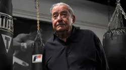 Top Rank Founder and CEO Bob Arum looks on during a media workout for Teofimo Lopez at the City Athletic Boxing Gym on November 04, 2021 in Las Vegas, Nevada.