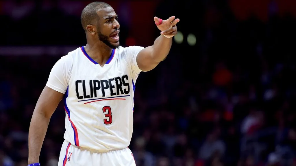 Chris Paul #3 of the LA Clippers reacts to his technical foul during a 122-103 Houston Rockets win at Staples Center. (Harry How/Getty Images)
