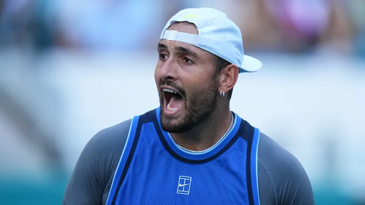 Nick Kyrgios of Australia reacts against Mackenzie McDonald of the United States during the Miami Open.