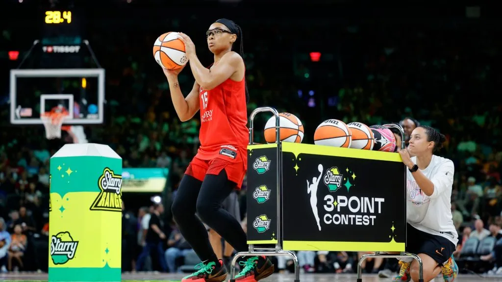 Allisha Gray #15 of the Atlanta Dream competes in the 3-Point Contest ahead of the 2024 WNBA All-Star Game at Footprint Center on July 19, 2024. (Source: Alex Slitz/Getty Images)