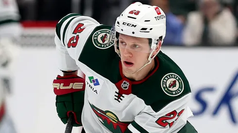Marco Rossi #23 of the Minnesota Wild skates against the Minnesota Wild during the first period at Climate Pledge Arena on March 04, 2025 in Seattle, Washington.