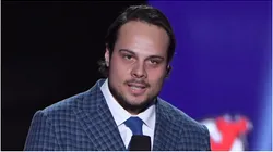 Auston Matthews of the Toronto Maple Leafs speaks after being revealed as the cover athlete for EA Sports' "NHL 20" video game during the 2019 NHL Awards at the Mandalay Bay Events Center on June 19, 2019 in Las Vegas, Nevada.