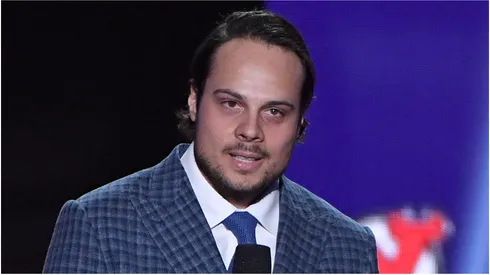 Auston Matthews of the Toronto Maple Leafs speaks after being revealed as the cover athlete for EA Sports' "NHL 20" video game during the 2019 NHL Awards at the Mandalay Bay Events Center on June 19, 2019 in Las Vegas, Nevada.