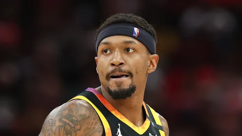 Bradley Beal #3 of the Phoenix Suns looks to pass against the Houston Rockets during the second half of the game at Toyota Center