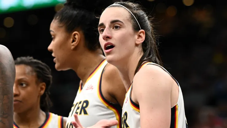 Caitlin Clark #22 of the Indiana Fever reacts to a call during the second half of a game against the Connecticut Sun at the TD Garden on July 15, 2025.