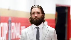 Aaron Ekblad #5 of the Florida Panthers arrives prior to Game Four of the 2025 Stanley Cup Final against the Edmonton Oilers at Amerant Bank Arena on June 12, 2025 in Sunrise, Florida.