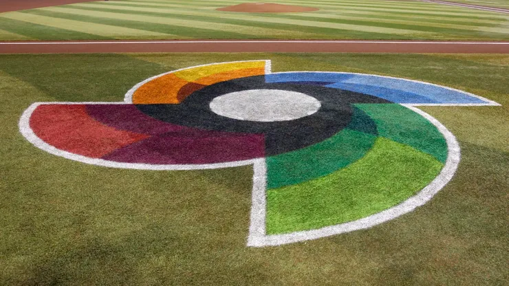 The World Baseball Classic logo is seen on Chase Field before the Pool C game between Team Canada and Team Colombia on March 14, 2023 in Phoenix, Arizona. Canada beat Colombia 5-0.