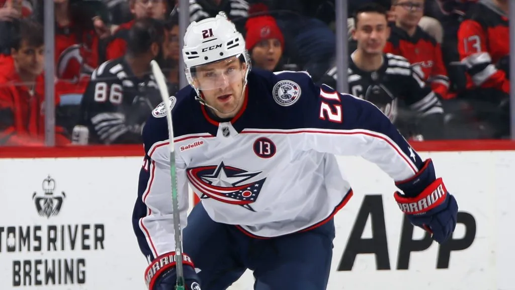 James van Riemsdyk with the Columbus Blue Jackets skates against the New Jersey Devils at Prudential Center on March 11, 2025 in Newark, New Jersey. (Photo by Bruce Bennett/Getty Images)