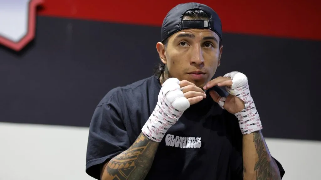 WBC welterweight champion Mario Barrios shadowboxes as he works out at Pound 4 Pound Gym on June 28, 2025. (Source: Ethan Miller/Getty Images)