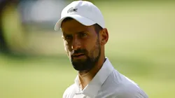 Novak Djokovic looks on against Jannik Sinner during Wimbledon.