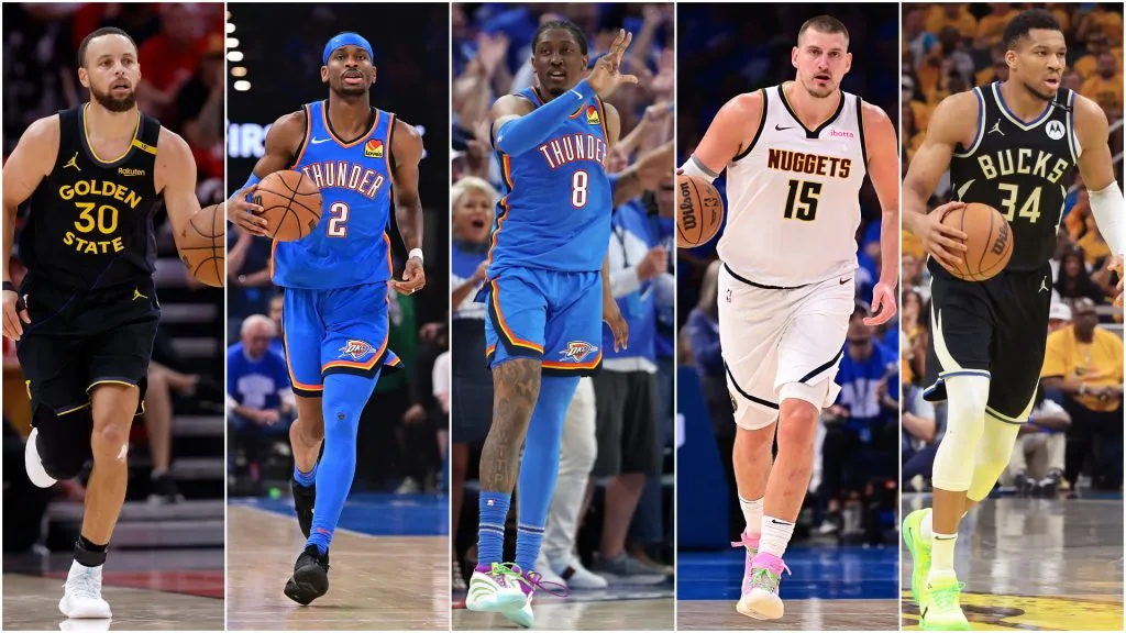 Shaquille O'Neal NBA current top 5: Stephen Curry,  Shai Gilgeous-Alexander, Jalen Williams, Nikola Jokic and Giannis Antetokounmpo.